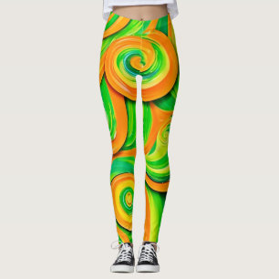 Green and Orange Spiral Leggings