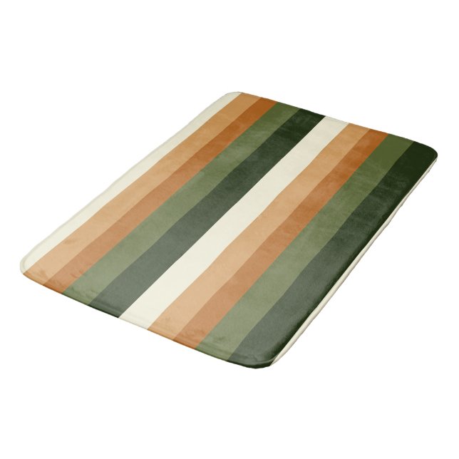 Green and orange Stripes Bath Mat (Angled)