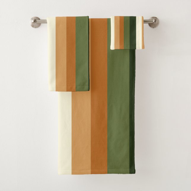 Green and orange Stripes Bath Towel Set (Insitu)