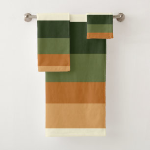Green and orange Stripes Bath Towel Set