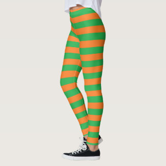 Green and Orange Stripes Leggings
