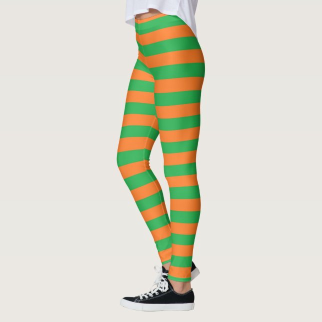 Green and Orange Stripes Leggings (Left)