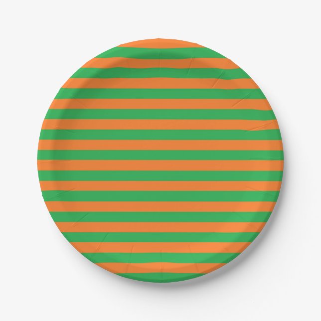 Green and Orange Stripes Paper Plates (Front)