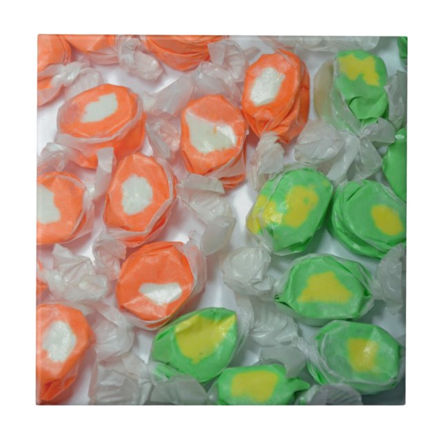 Green and orange taffy candy ceramic tile (Front)