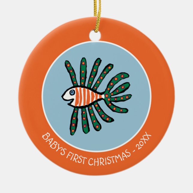 Green and Orange Twin Fin Fish Ceramic Tree Decoration (Front)