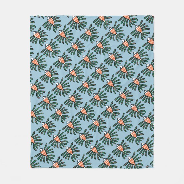 Green and Orange Twin Fin Fish Fleece Blanket (Front)