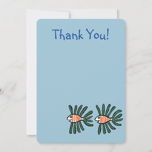 Green and Orange Twin Fin Fish Thank You Card (Front)
