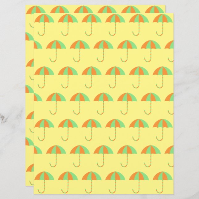 Green and Orange Umbrellas Baby Scrapbook Paper (Front/Back)