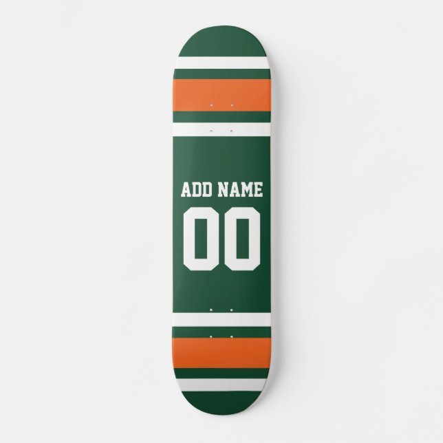 Green and Orange White Stripes Custom Name Number Skateboard (Front)