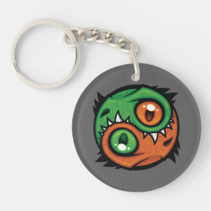 Green and Orange Yin Yang Dragons Key Ring