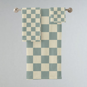 Green and Pale Yellow Chequerboard Bath Towel Set