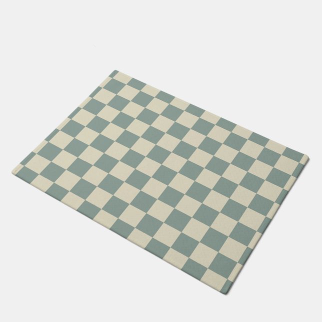 Green and Pale Yellow Chequerboard Doormat (Angled)
