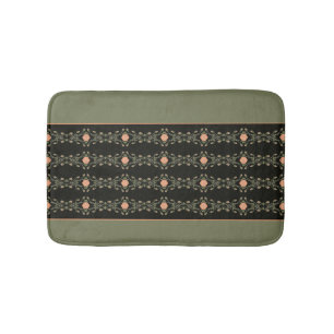Green And Peach Delicate Floral Pattern Bath Mat