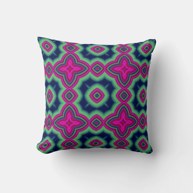 Green and pink abstract Moroccan geometric pattern Cushion (Front)