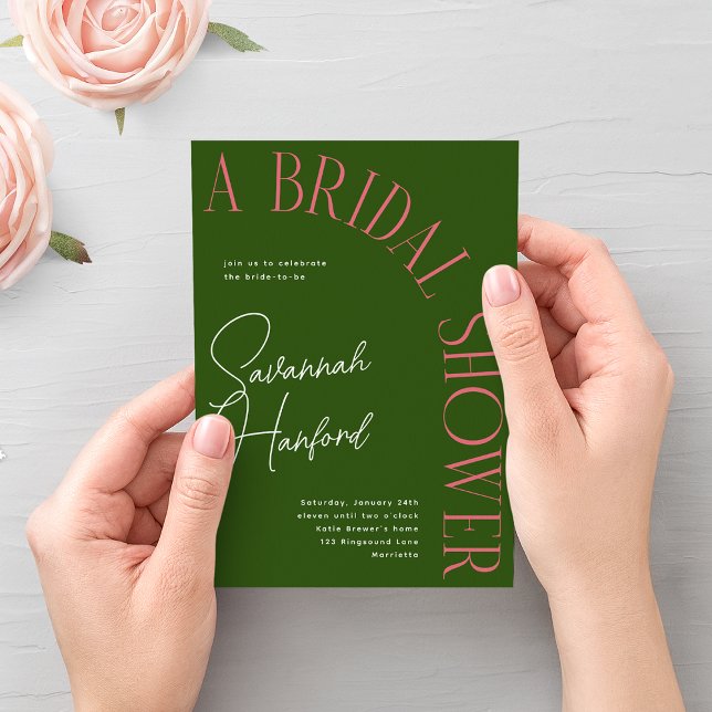 Green and Pink Arched Text Modern Bridal Shower  Invitation (Creator Uploaded)