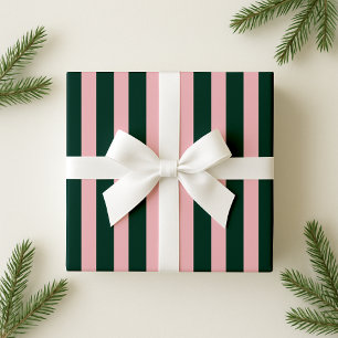 Green and Pink Bold Stripe Holiday Wrapping Paper