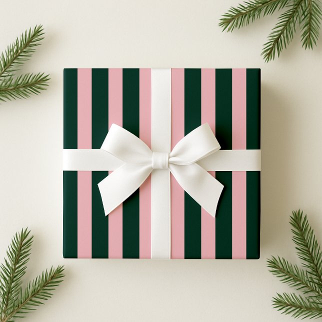 Green and Pink Bold Stripe Holiday Wrapping Paper (Creator Uploaded)