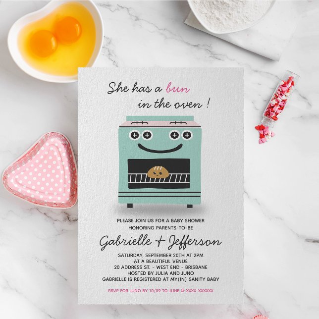 Green and Pink Bun In The Oven Baby Shower Invitation (Creator Uploaded)