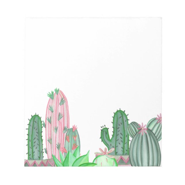 Green and Pink Cactus Border Notepad (Front)