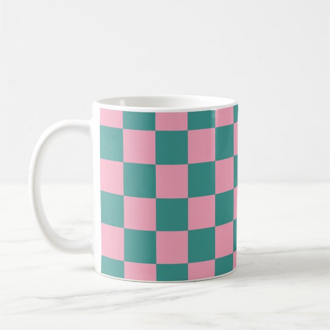 Green and Pink Chequerboard Pattern Coffee Mug (Left)