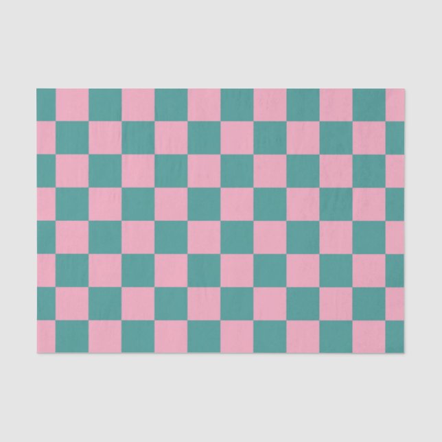 Green and Pink Chequerboard Pattern Tissue Paper (Front)