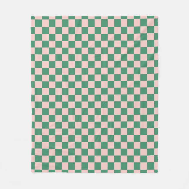 Green and Pink Chequered Pattern Chequerboard Chec Fleece Blanket (Front)