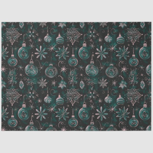 Green and Pink Christmas Ornaments Christmas Tissue Paper (Front)