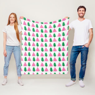 Green and Pink Christmas Trees Fleece Blanket