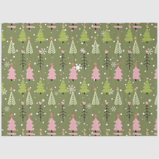 Green and Pink Christmas Trees Lights Christmas Tissue Paper (Front)