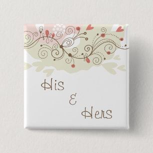 Green and Pink Curls Valentines 15 Cm Square Badge