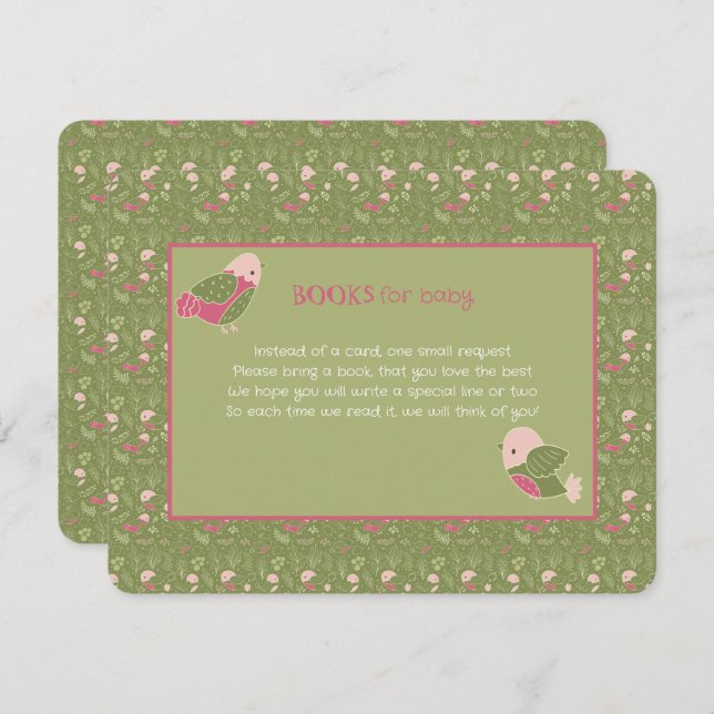 Green and Pink Cute Birds Books for Baby Enclosure Card (Front/Back)