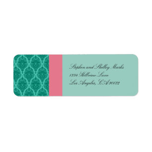 Green and Pink Damask Wedding Labels