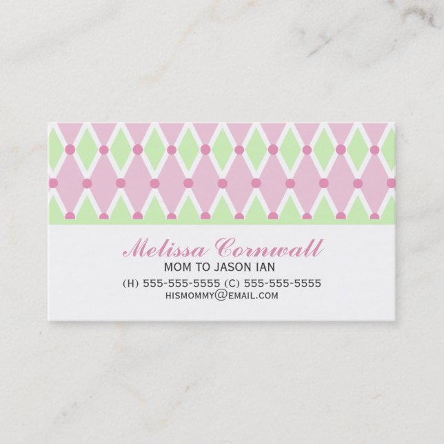 Green and Pink Diamonds Pattern Mummy Cards (Front)