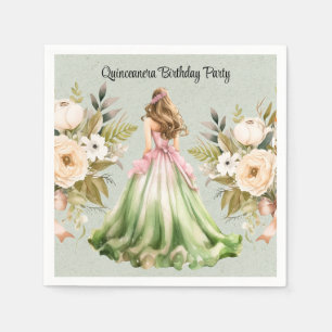 Green and Pink Dress Quinceanera Birthday Party Napkin
