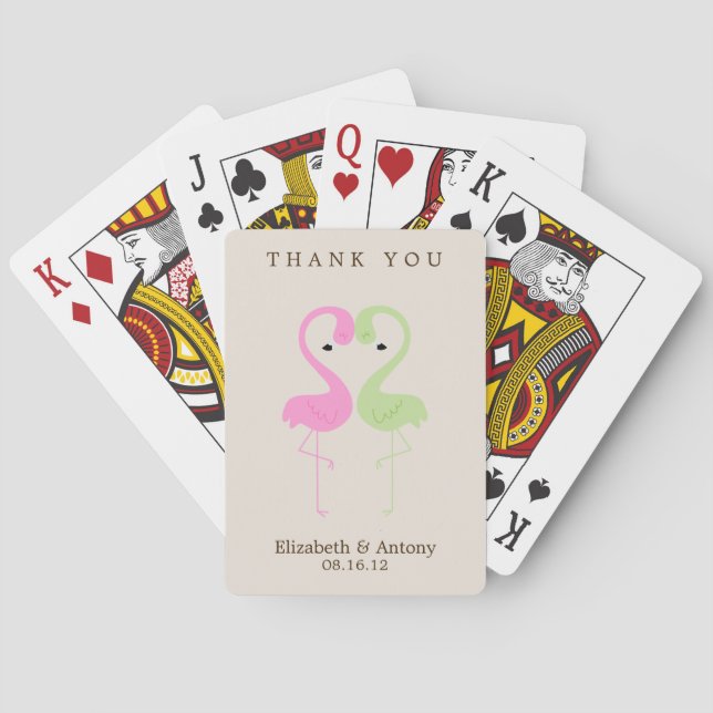 Green and Pink Flamingos Playing Cards (Back)