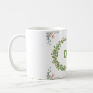 "Green and Pink Floral Initial Mug" Coffee Mug