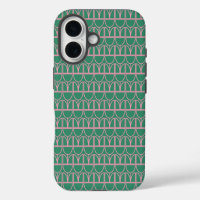 Green and Pink Floral Line Art Pattern