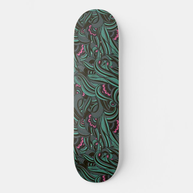 Green and Pink Floral Pattern Skateboard (Front)