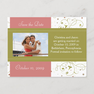 Green and Pink Floral Save the Date Announcement Postcard
