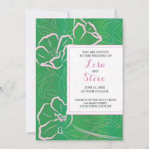 Green and Pink Floral Tropical Theme Wedding Invitation