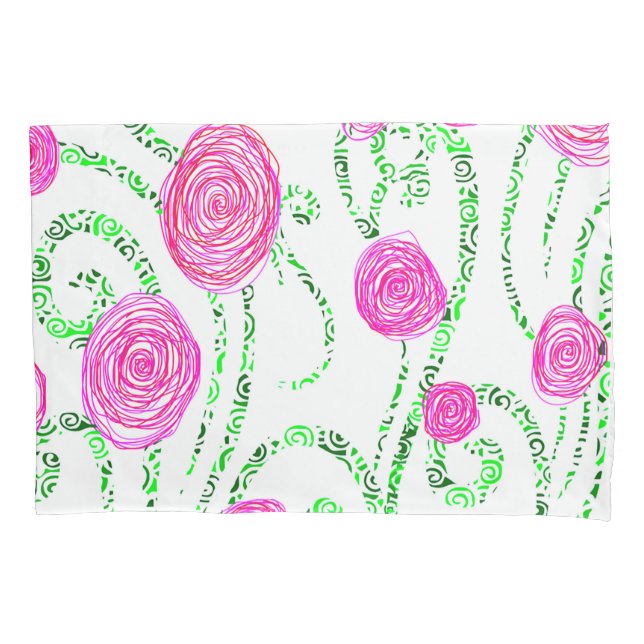 Green and Pink Flower Vines Pillowcase (Front)
