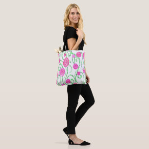 Green and Pink Flower Vines Tote Bag