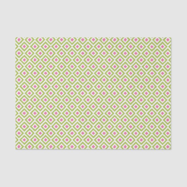 Green and Pink Ikat Diamonds Pattern Tissue Paper (Front)
