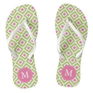 Green and Pink Ikat Pattern Thongs