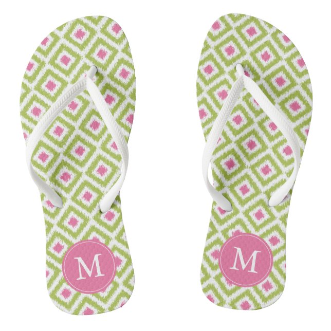 Green and Pink Ikat Pattern Thongs (Footbed)