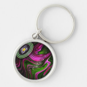 Green And Pink Lawn Bowl, Premium Metal Keyring