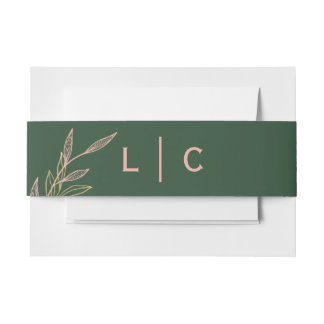 Green and Pink Leaf Belly Band Invitation