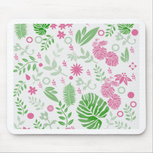 Green and pink leaves and flowers mouse pad