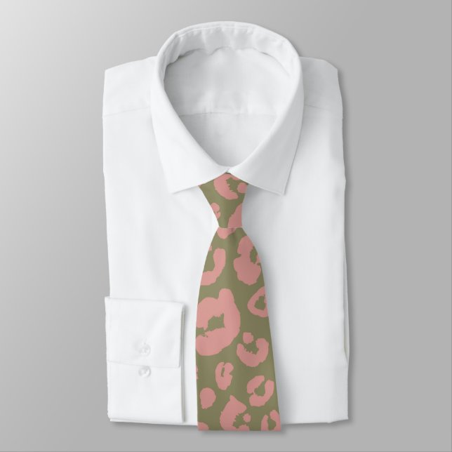 Green and Pink Leopard Pattern Tie (Tied)