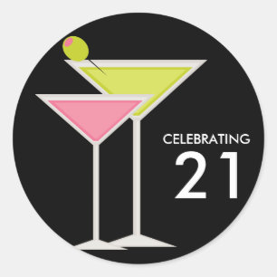 Green and Pink Martinis Classic Round Sticker
